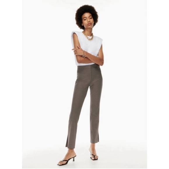 Aritzia Babaton Numero Mid-Rise Slim-Fit Trouser Pants Houndstooth Brown Black 2 - Picture 1 of 10